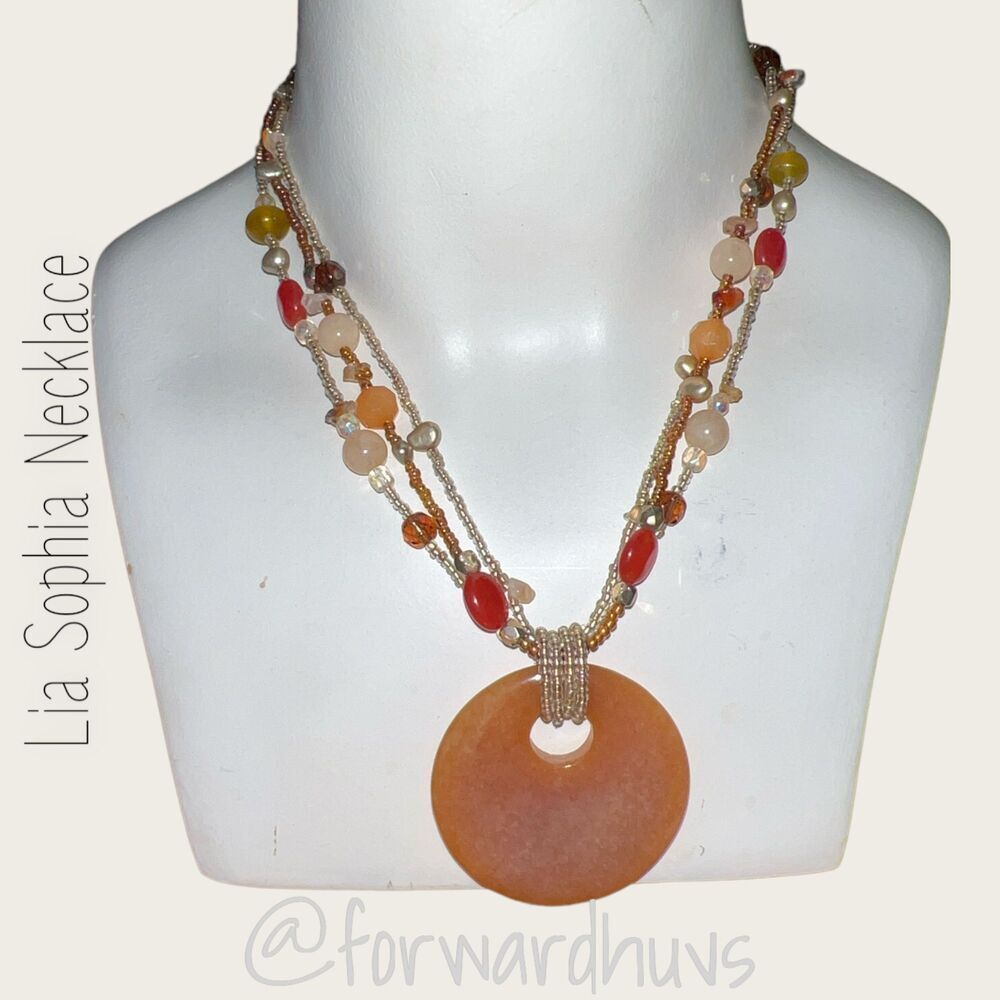 Lia Sophia Large Pendant Beaded Necklace